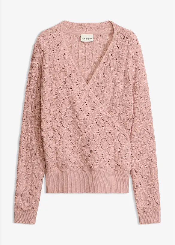 Ajour-Pullover in Wickeloptik in rosa von vorne - bonprix