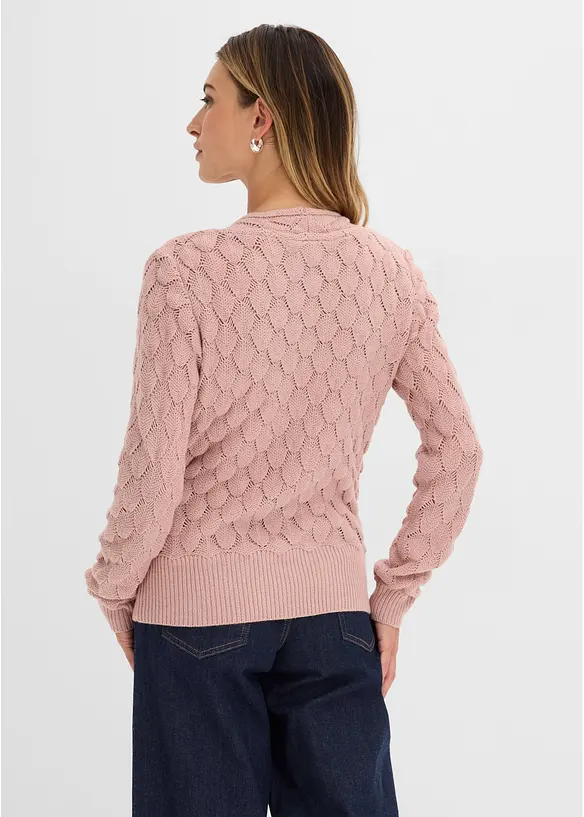 Ajour-Pullover in Wickeloptik in rosa von hinten (im Anschnitt) - bonprix