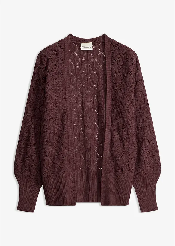 Ajour-Strickjacke in lila von vorne - bonprix