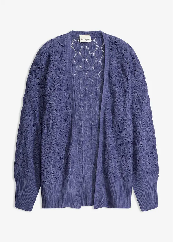 Ajour-Strickjacke in blau von vorne - bonprix