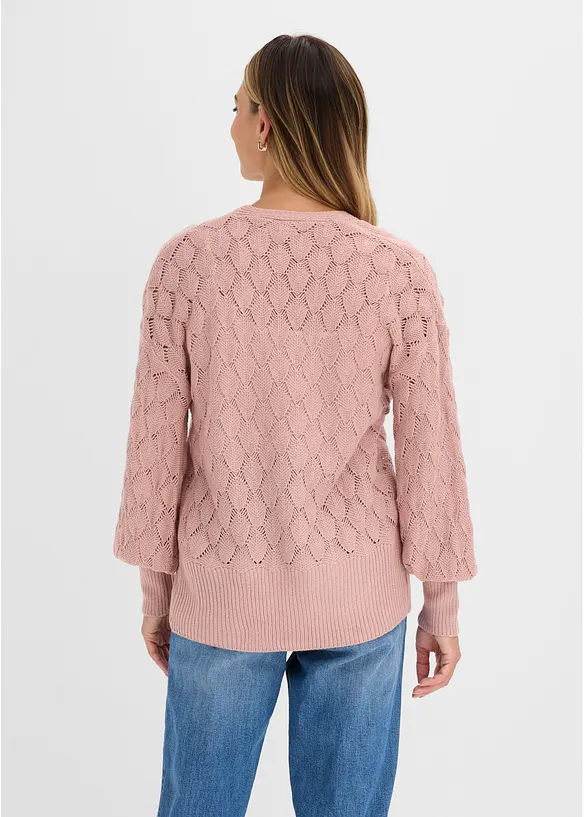 Ajour-Strickjacke in rosa von hinten (im Anschnitt) - bonprix
