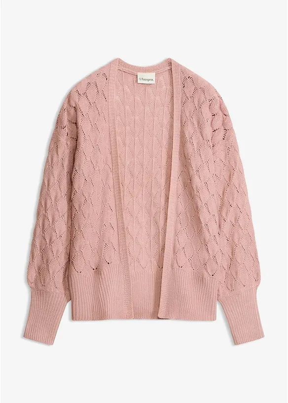 Ajour-Strickjacke in rosa von vorne - bonprix