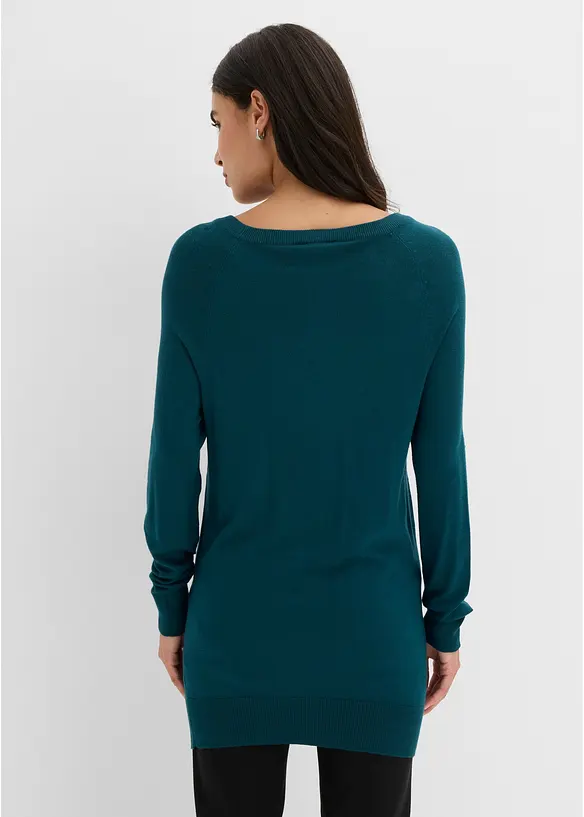 Long-Pullover mit Glitzersteinen in petrol von hinten (im Anschnitt) - bonprix Long-Pullover mit Glitzersteinen in petrol von hinten (im Anschnitt) - bonprix