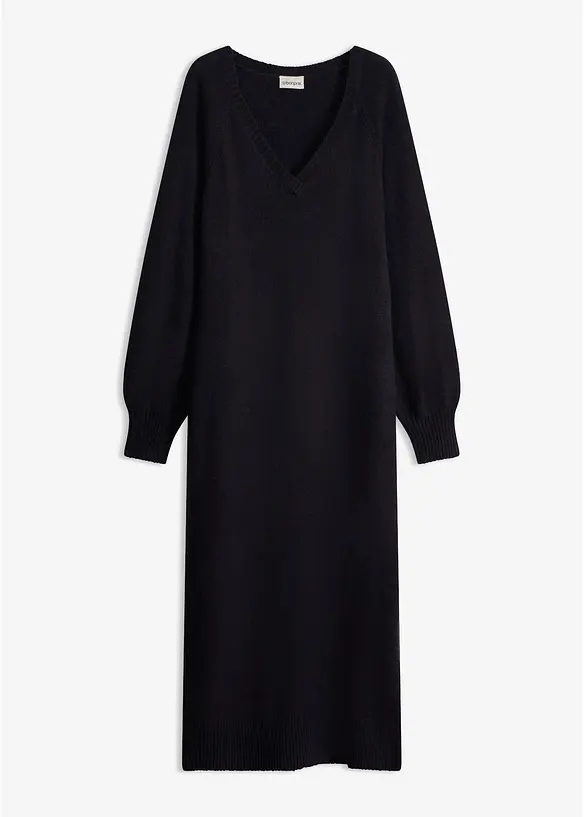 Oversized Strickkleid in Midilänge in schwarz von vorne - bonprix