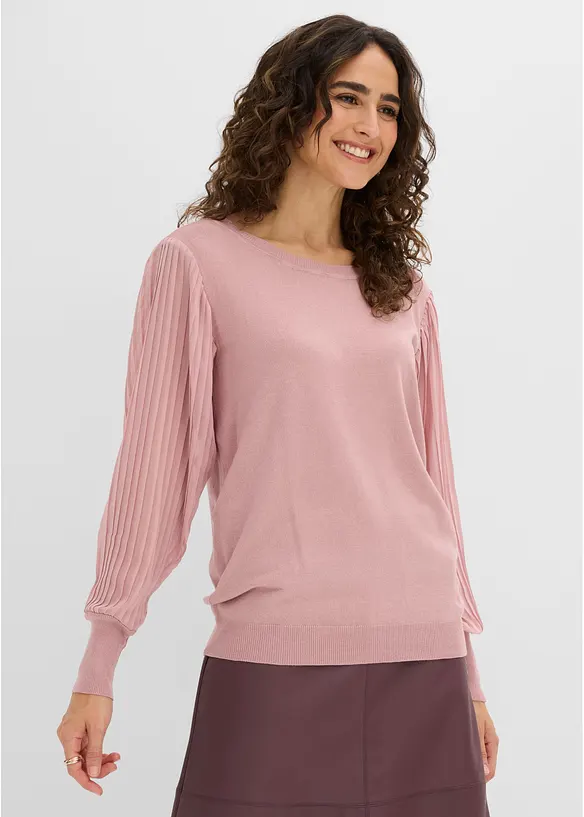 Feinstrickpullover aus softem Viskose-Mix in rosa von vorne (im Anschnitt) - bonprix