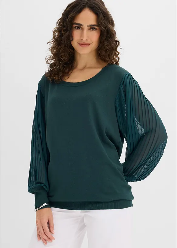 Feinstrickpullover aus softem Viskose-Mix in grün von vorne (im Anschnitt) - bonprix