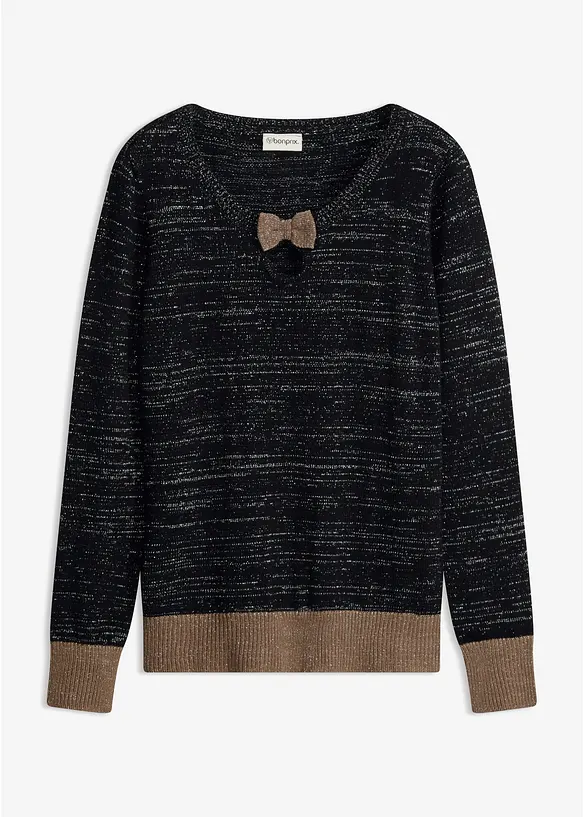 Pullover mit Schleife in schwarz von vorne - bonprix Pullover mit Schleife in schwarz von vorne - bonprix