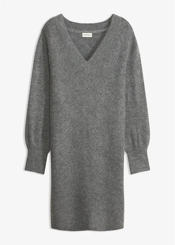 Strickkleid in grau von vorne - bonprix
