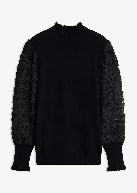 Rollkragenpullover aus weichem Viskose-Mix in schwarz von vorne - bonprix