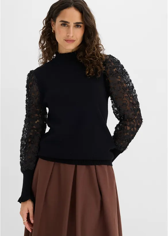 Rollkragenpullover aus weichem Viskose-Mix in schwarz von vorne (im Anschnitt) - bonprix