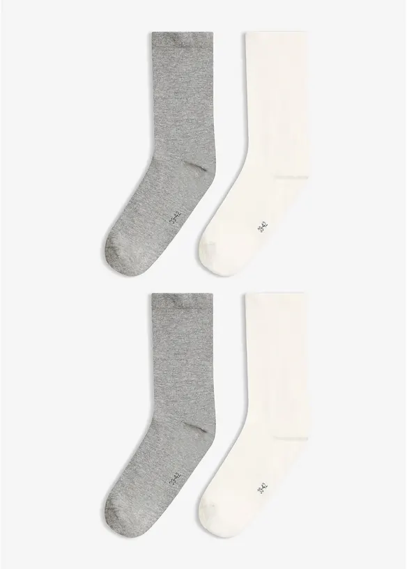 Socken mit druckfreiem Bund (4er Pack) in weiß von vorne - bonprix