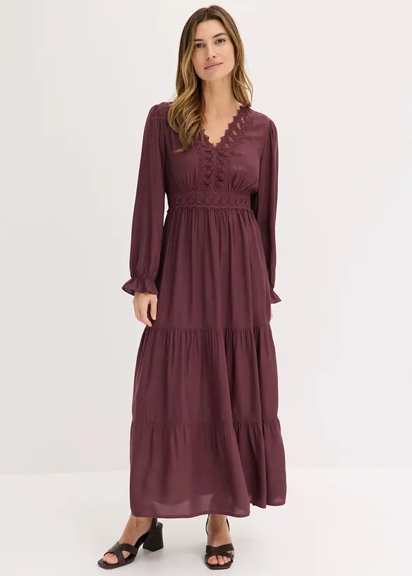Maxikleid aus reiner Viskose in lila von vorne (Totalaufnahme) - bonprix