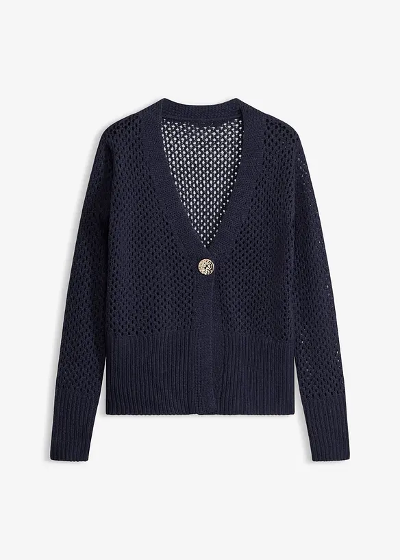Ajour-Strickjacke in blau von vorne - bonprix