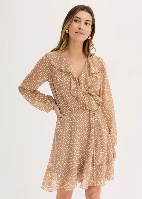 Minikleid in Wickeloptik in braun von vorne (Totalaufnahme) - bonprix