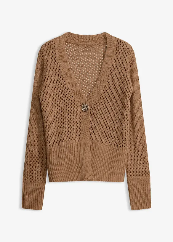 Ajour-Strickjacke in braun von vorne - bonprix