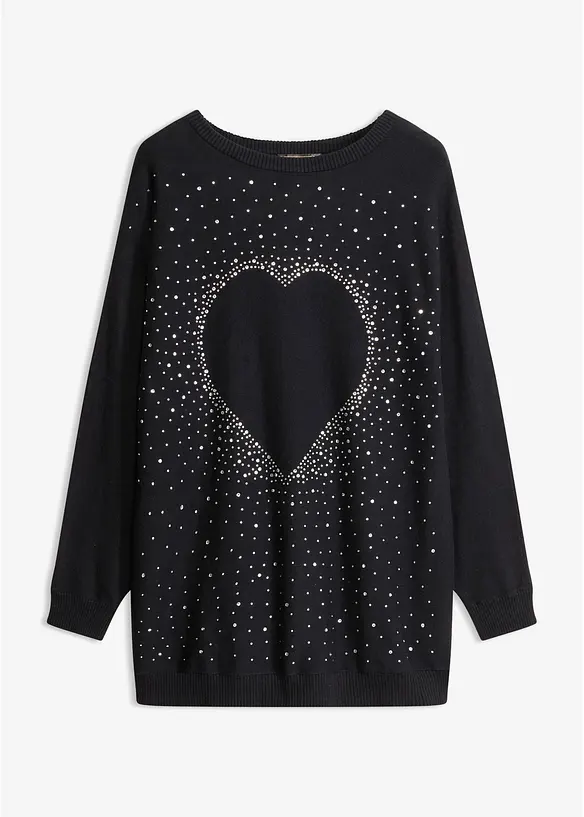 Long-Pullover aus Baumwoll-Mix in schwarz von vorne - bonprix