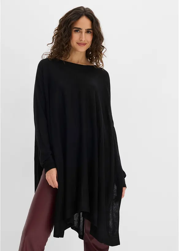Long-Pullover aus Viskose-Mix in schwarz von vorne (im Anschnitt) - bonprix