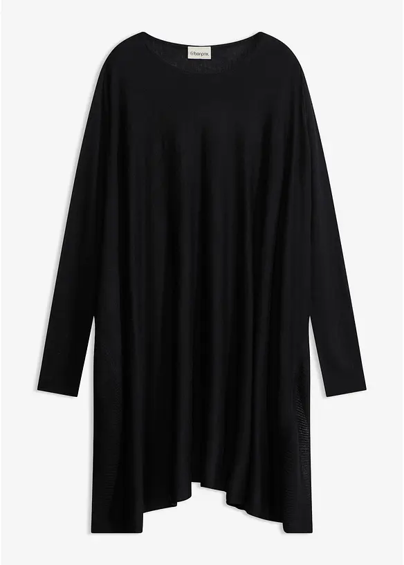 Long-Pullover aus Viskose-Mix in schwarz von vorne - bonprix