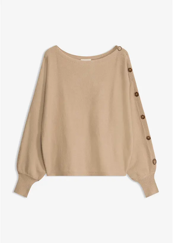 Pullover mit Knopfdetails in beige von vorne - bonprix Pullover mit Knopfdetails in beige von vorne - bonprix
