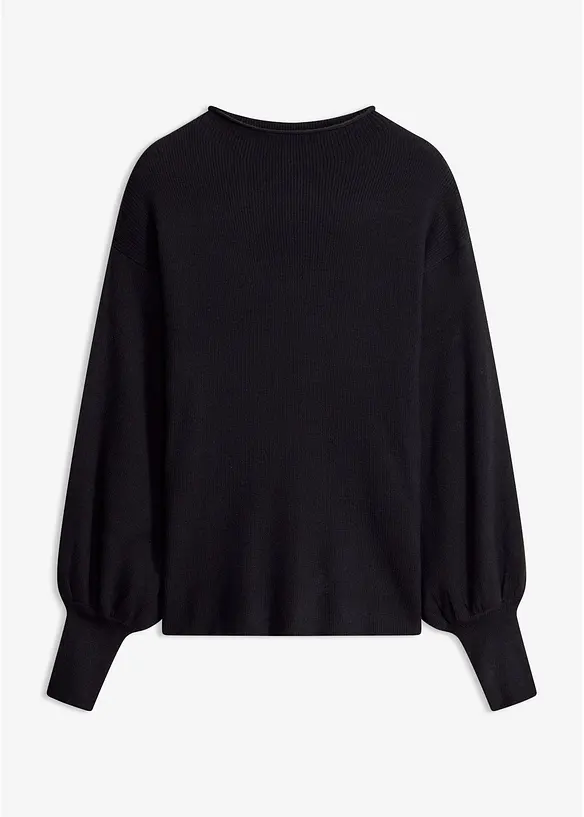 Strickpullover mit Ballonärmeln in schwarz von vorne - bonprix