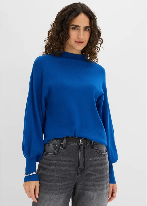 Strickpullover mit Ballonärmeln in blau von vorne (im Anschnitt) - bonprix