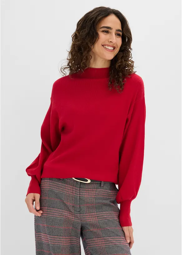 Strickpullover mit Ballonärmeln in rot von vorne (im Anschnitt) - bonprix