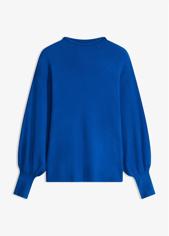Strickpullover mit Ballonärmeln in blau von vorne - bonprix