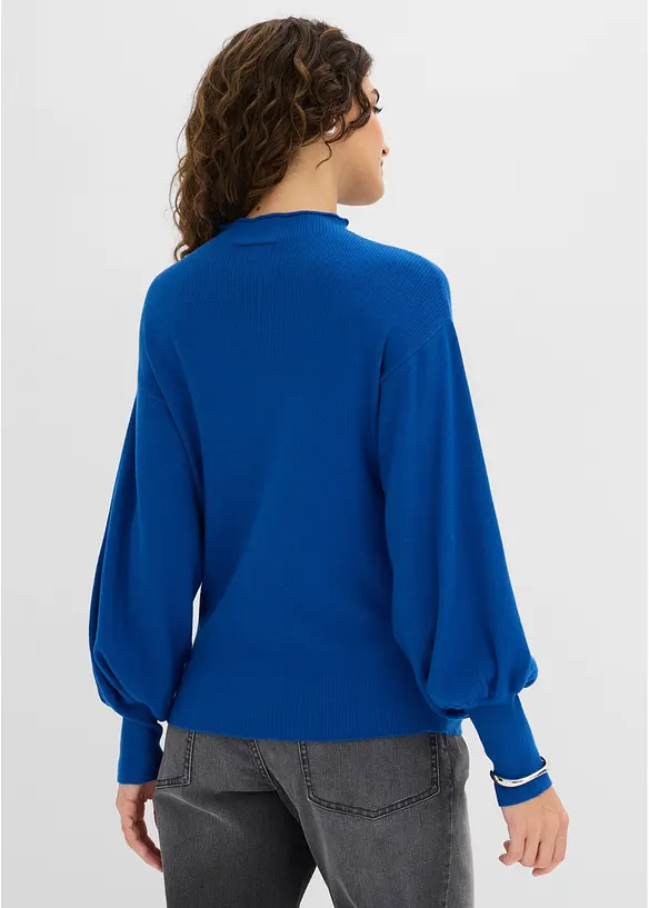 Strickpullover mit Ballonärmeln in blau von hinten (im Anschnitt) - bonprix