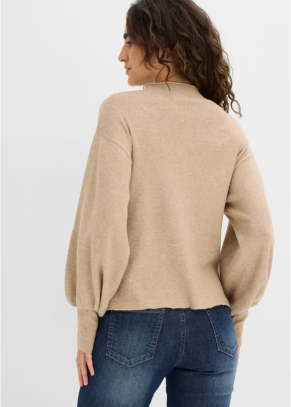 Strickpullover mit Ballonärmeln in beige von hinten (im Anschnitt) - bonprix