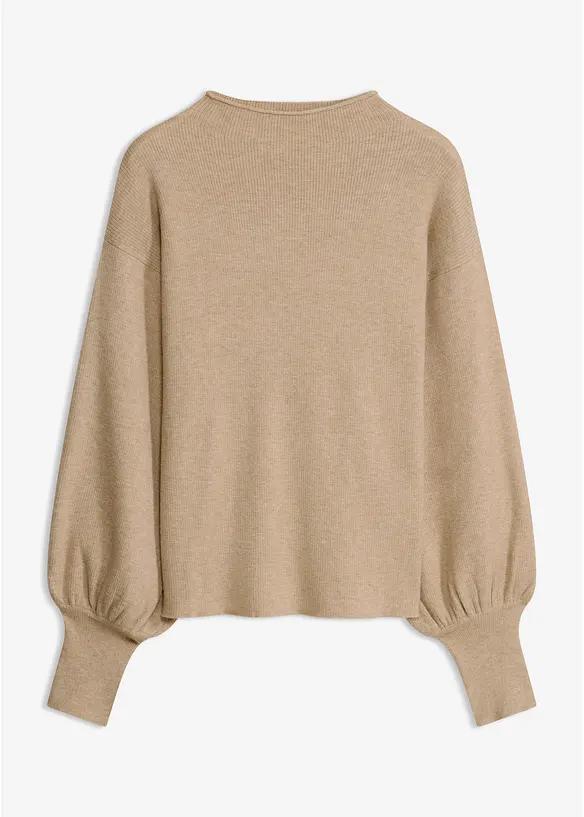 Strickpullover mit Ballonärmeln in beige von vorne - bonprix