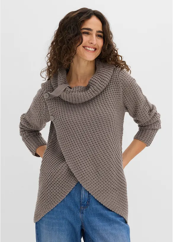 Grobstrick-Pullover in grau von vorne (im Anschnitt) - bonprix