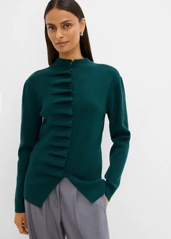Feinstrickjacke aus softem Viskose-Mix in grün von vorne (im Anschnitt) - bonprix Feinstrickjacke aus softem Viskose-Mix in grün von vorne (im Anschnitt) - bonprix