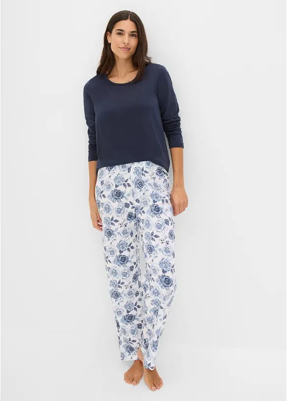 Pyjama aus reiner Bio-Baumwolle in blau im Look von vorne (Totalaufnahme) - bonprix