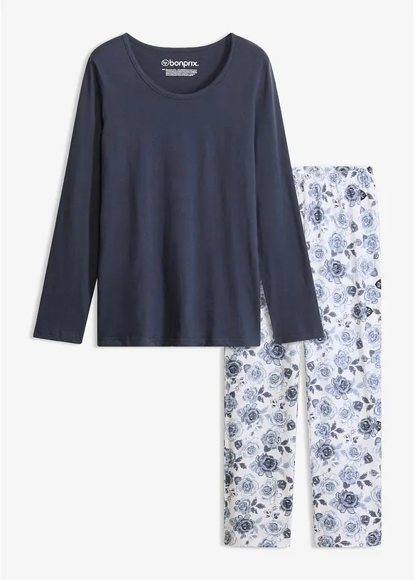 Pyjama aus reiner Bio-Baumwolle in blau von vorne - bonprix