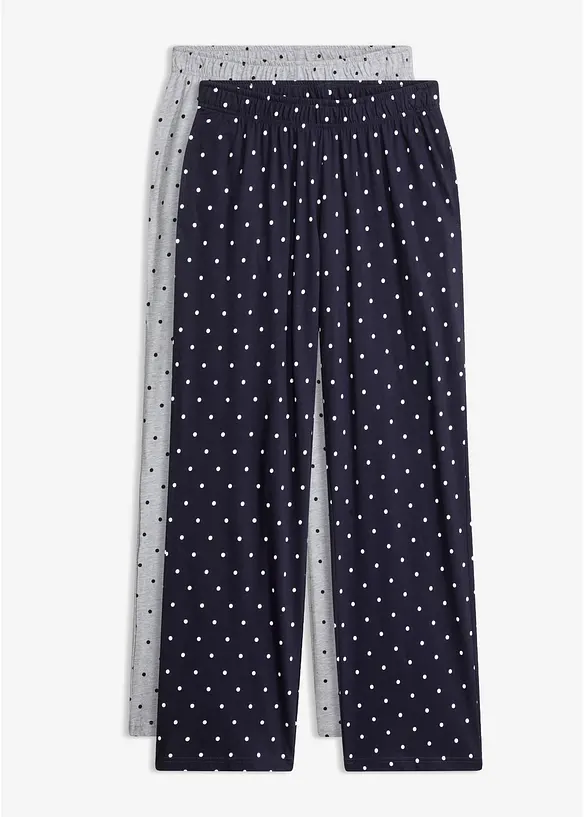 Lange Pyjamahose aus reiner Baumwolle (2er Pack) in blau von vorne - bonprix