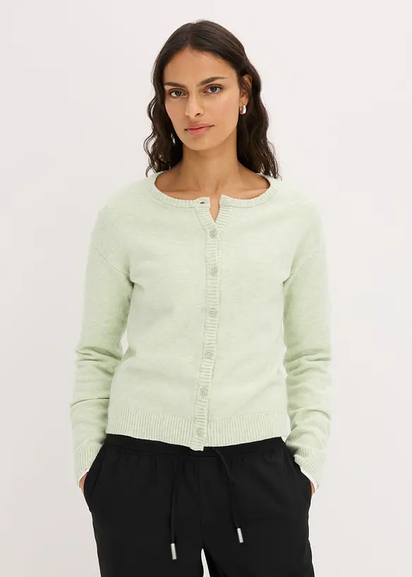Strickjacke aus softem Viskose-Mix in grün von vorne (im Anschnitt) - bonprix
