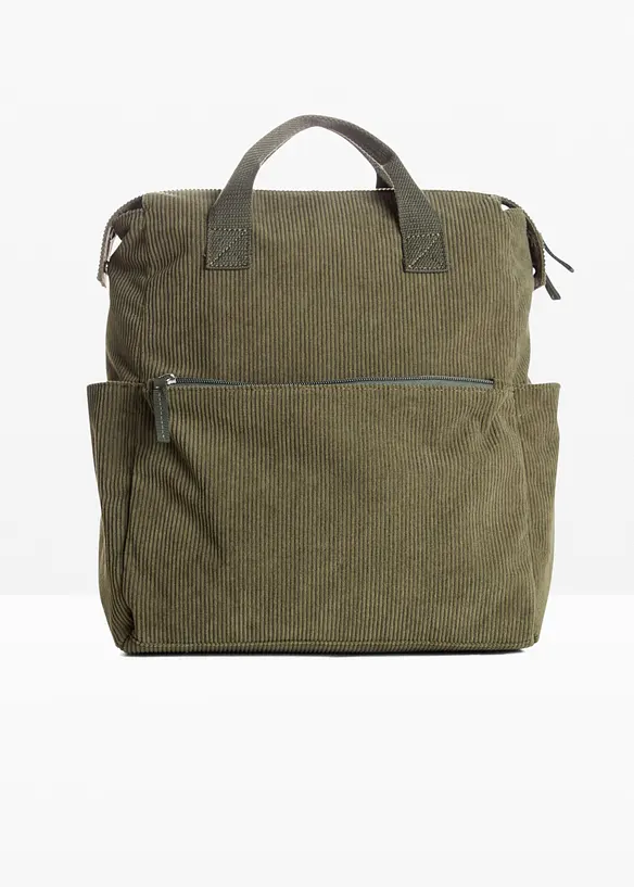 Rucksack in Cordoptik in grün von vorne - bonprix