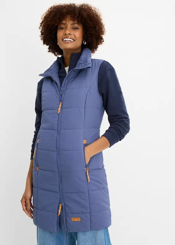 Longweste mit Stehkragen in blau von vorne (im Anschnitt) - bonprix
