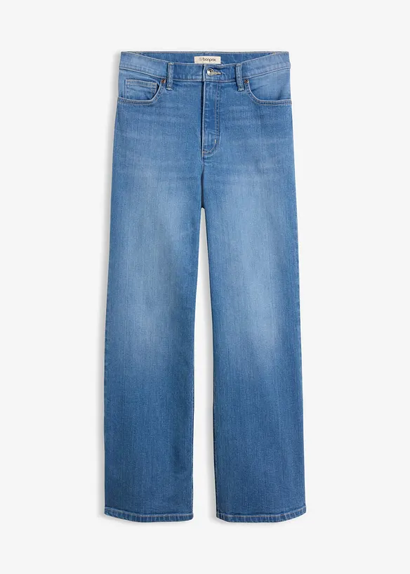 Wide Leg Jeans High Waist, Bio-Baumwolle in blau von vorne - bonprix