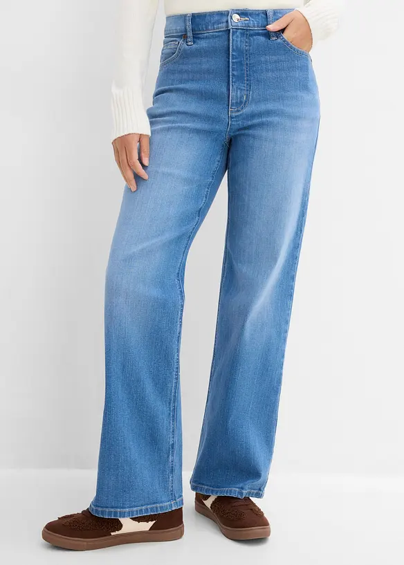 Wide Leg Jeans High Waist, Bio-Baumwolle in blau von vorne - bonprix