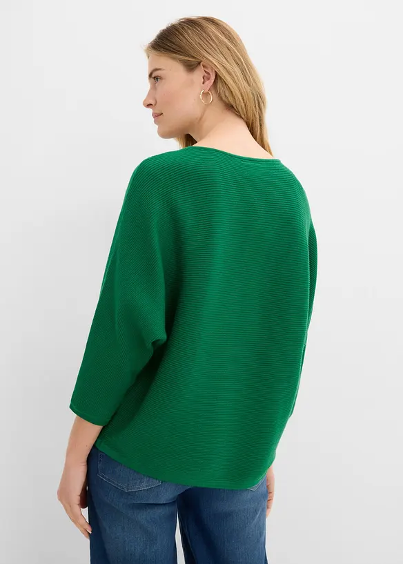 Oversize-Ripp-Pullover aus Viskose-Mix in grün von hinten (im Anschnitt) - bonprix