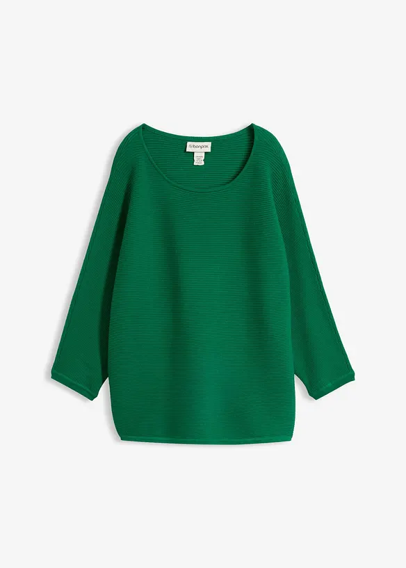 Oversize-Ripp-Pullover aus Viskose-Mix in grün von vorne - bonprix