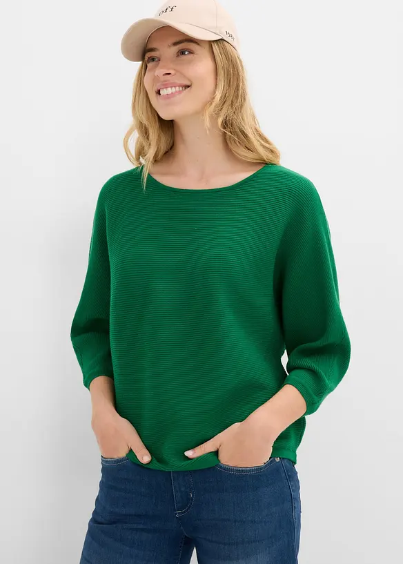 Oversize-Ripp-Pullover aus Viskose-Mix in grün von vorne (im Anschnitt) - bonprix