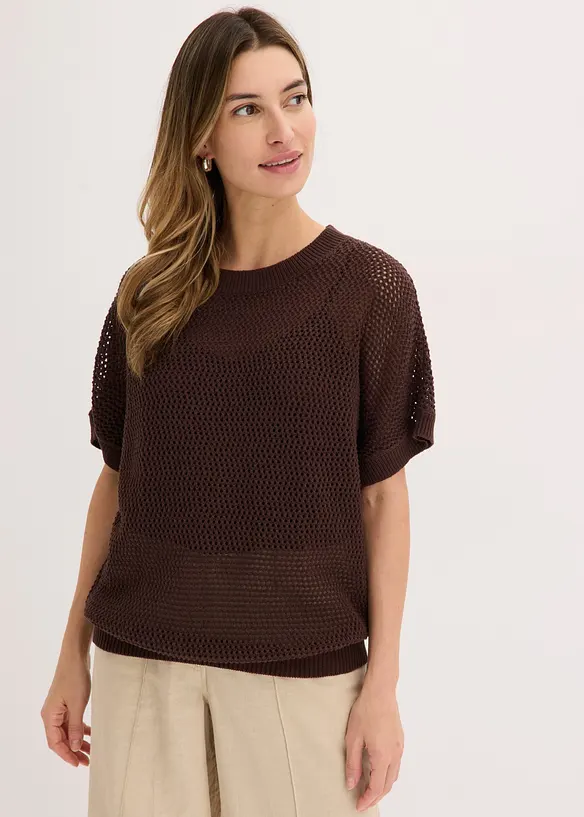 Oversize-Pullover aus Baumwoll-Mix in braun von vorne (im Anschnitt) - bonprix