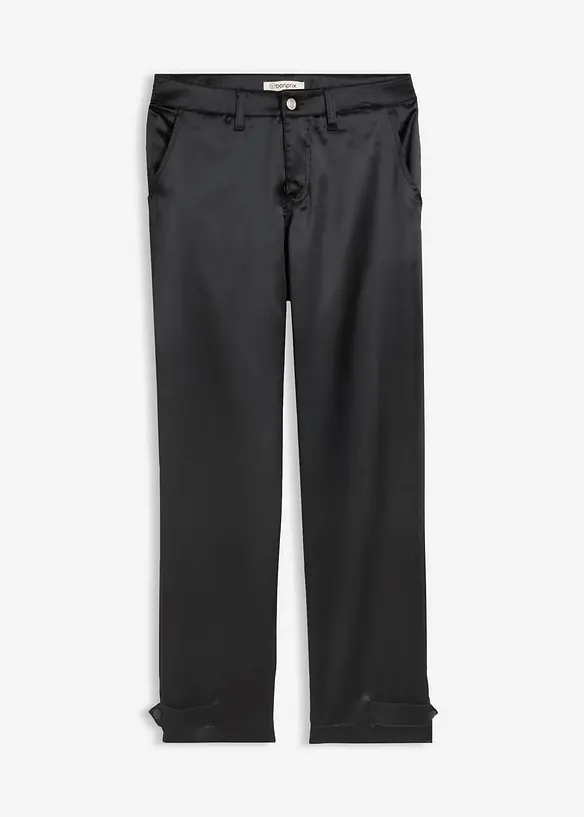 Barrel-Hose aus fließendem Satin in schwarz von vorne - bonprix