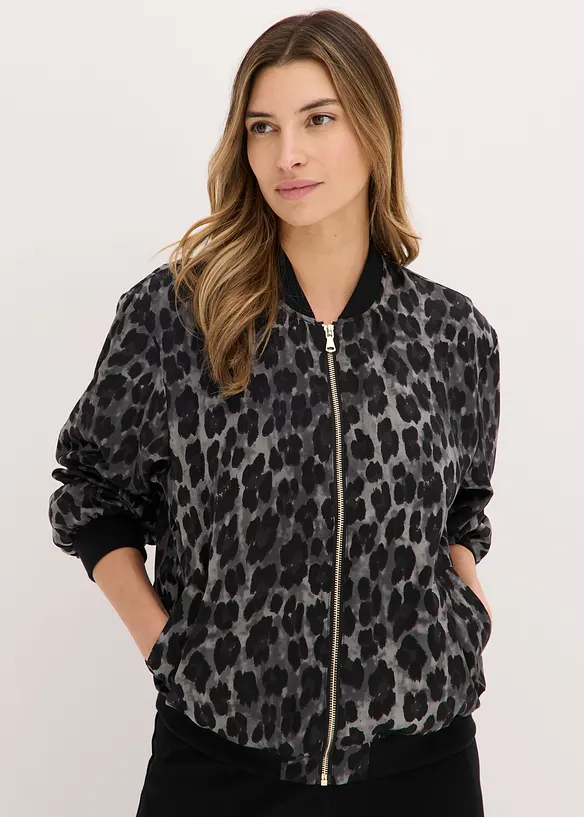 Blouson aus fließendem Satin in grau von vorne (im Anschnitt) - bonprix