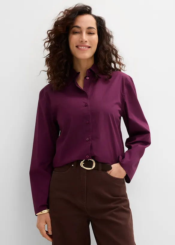 Hemdbluse aus reiner Bio-Baumwolle in lila von vorne (im Anschnitt) - bonprix