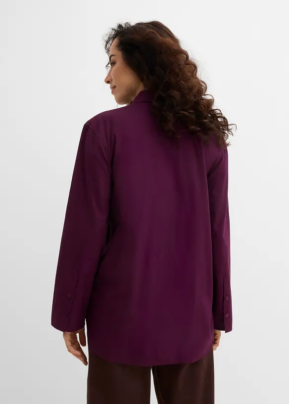 Hemdbluse aus reiner Bio-Baumwolle in lila von hinten (im Anschnitt) - bonprix