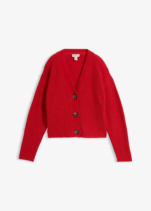 Grobstrickjacke aus reiner Baumwolle in rot von vorne - bonprix