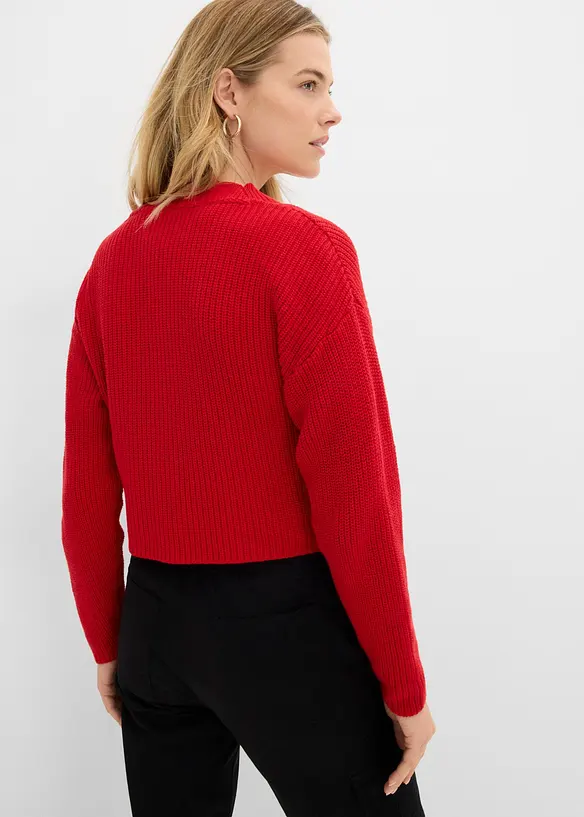 Grobstrickjacke aus reiner Baumwolle in rot von hinten (im Anschnitt) - bonprix